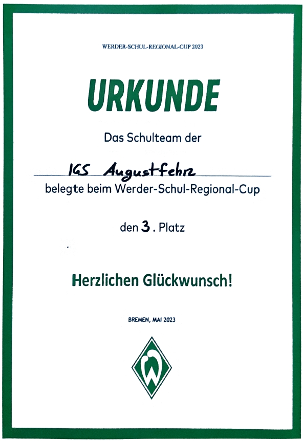 Werder Cup Urkunde